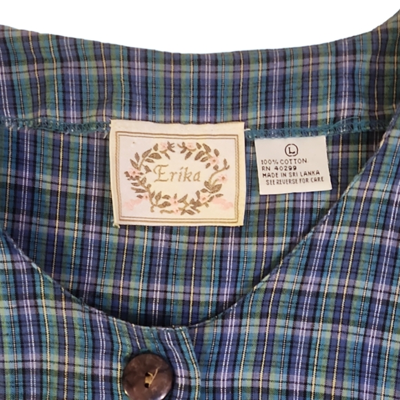 Vintage Modest Checkered Cotton Midi Dress - Picture 7 of 7